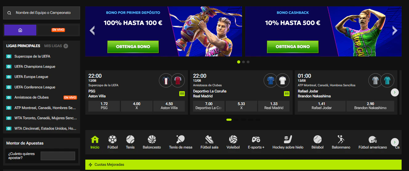 Opciones de apuestas en deportes tradicionales y eSports dentro de RTBet Casino